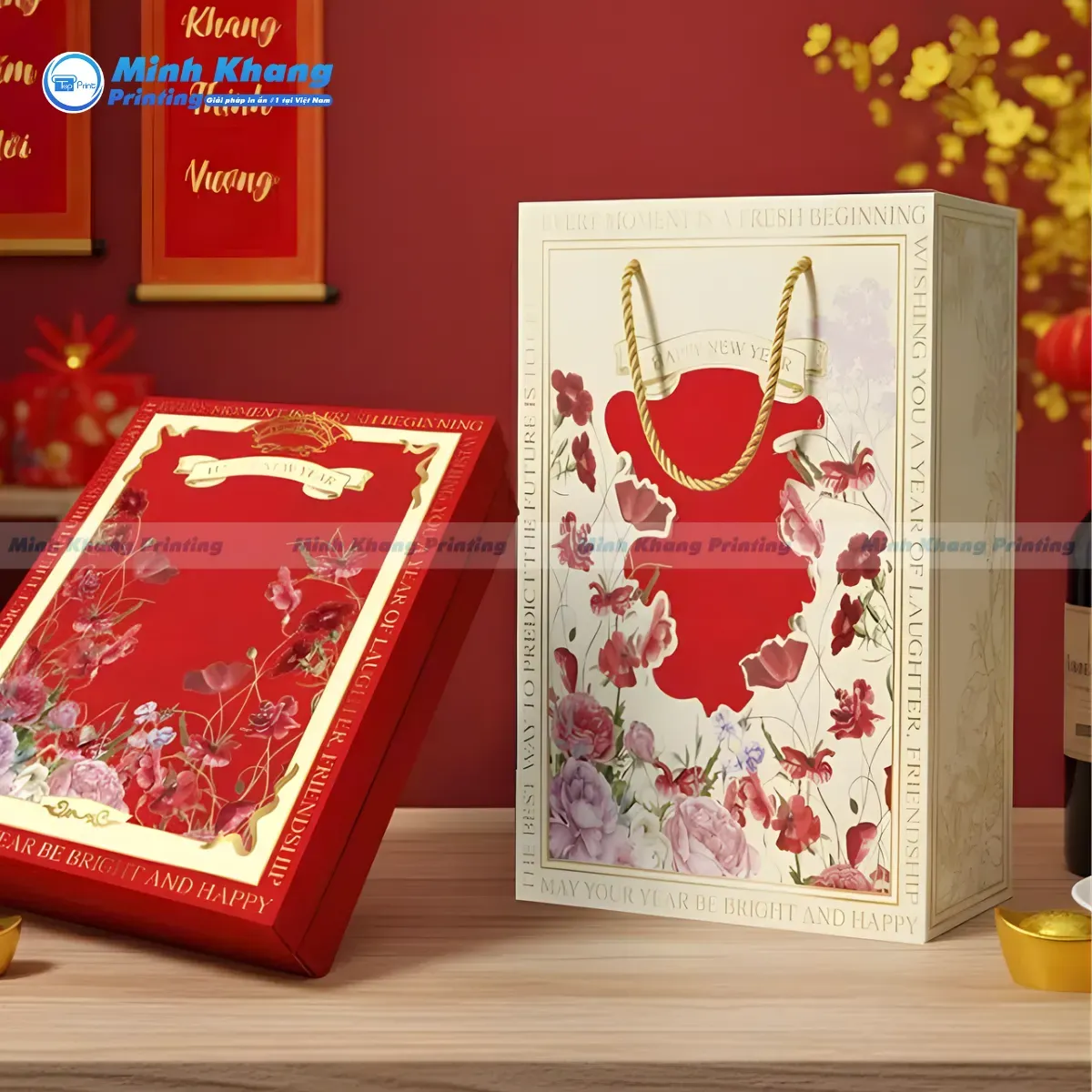 Mẫu bao bì đựng quà Tết được thiết kế có quai xách chắc chắn