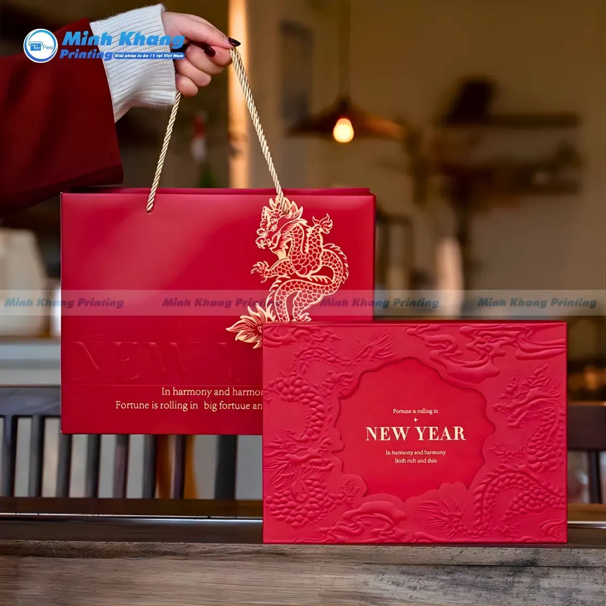 Mẫu túi giấy đựng quà tết màu xanh