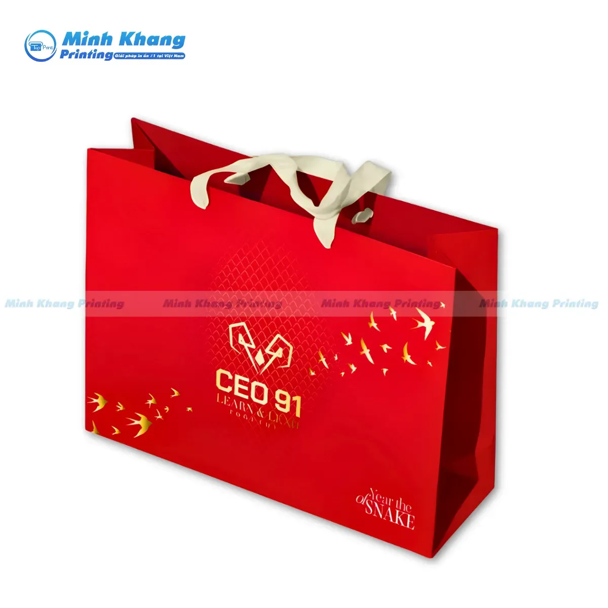 Mẫu túi giấy đựng quà Tết ép kim logo nổi bật