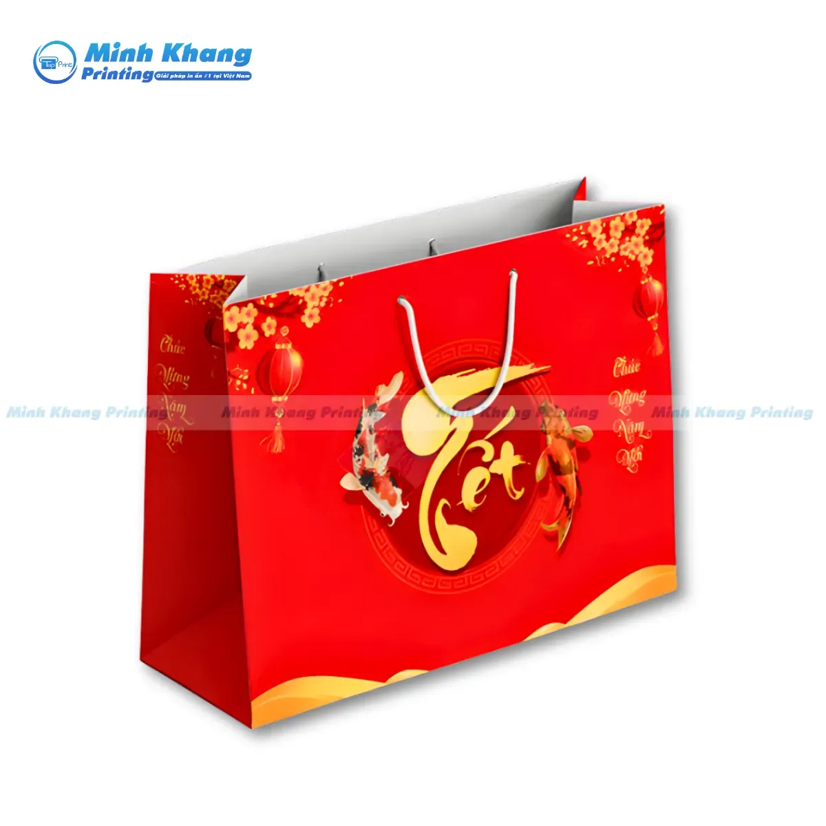 Mẫu túi giấy Tết truyền thống với họa tiết hoa mai hoa đào