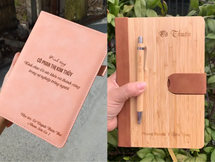 Sổ tay bìa da khắc tên cô giáo tạo nên nét riêng biệt và ý nghĩa