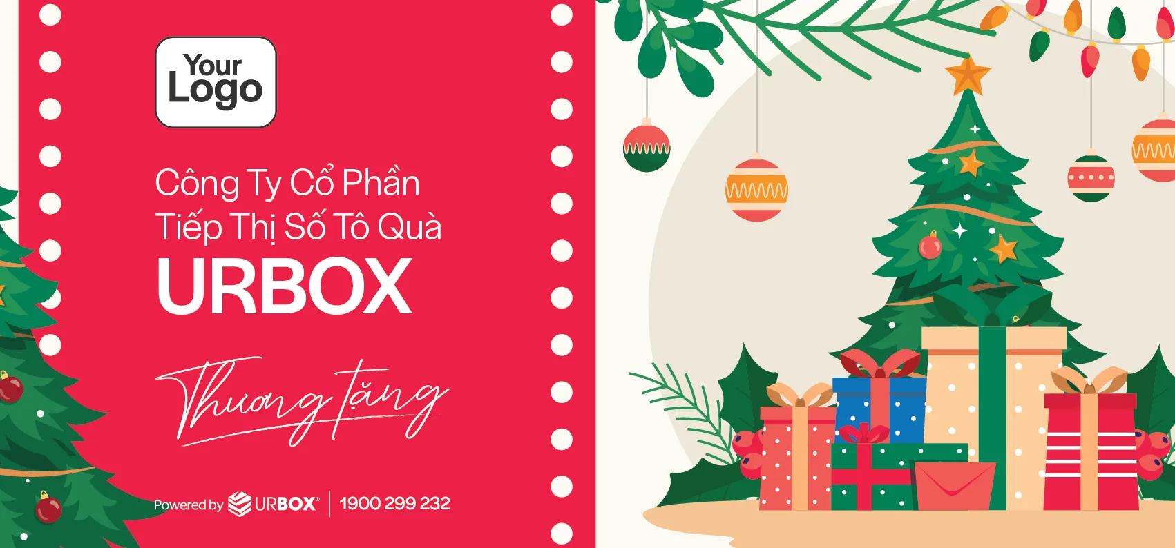 Voucher quà tặng Giáng sinh thương hiệu UrBox mẫu 001 mặt trước