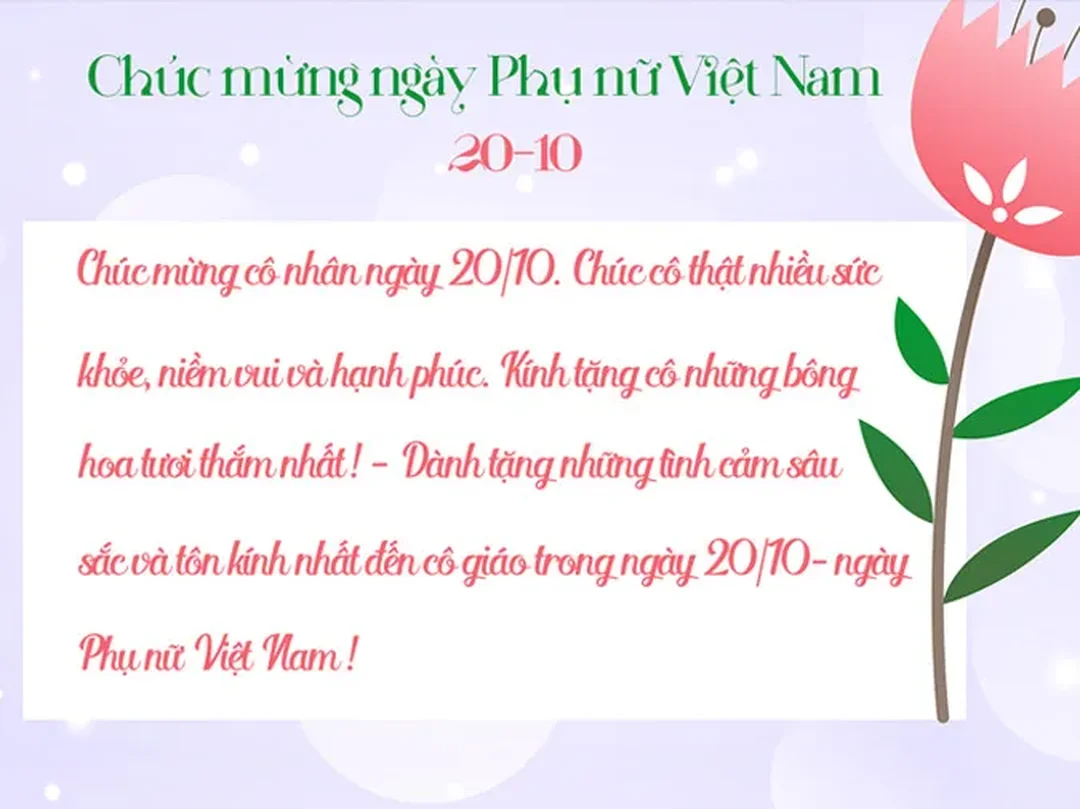 lời chúc 20 10 dành cho cô giáo trên thiệp và thơ