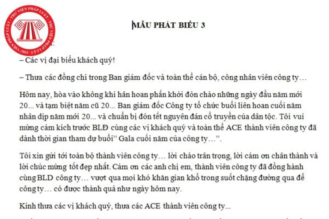 Mẫu phát biểu tiệc tất niên công ty cuối năm